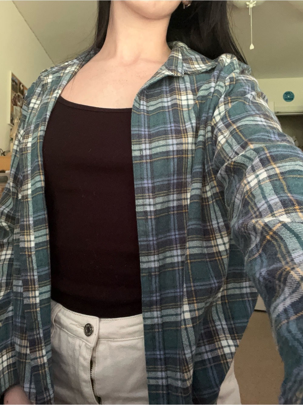 Aeropostale flannel boyfriend fit Blue Green Plaid Button-Down Shirt